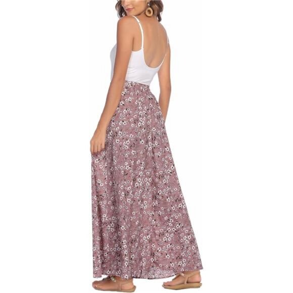 Women Flowy Long Skirts Summer Beach Pleated Elastic High Waisted - Picture 5 of 7